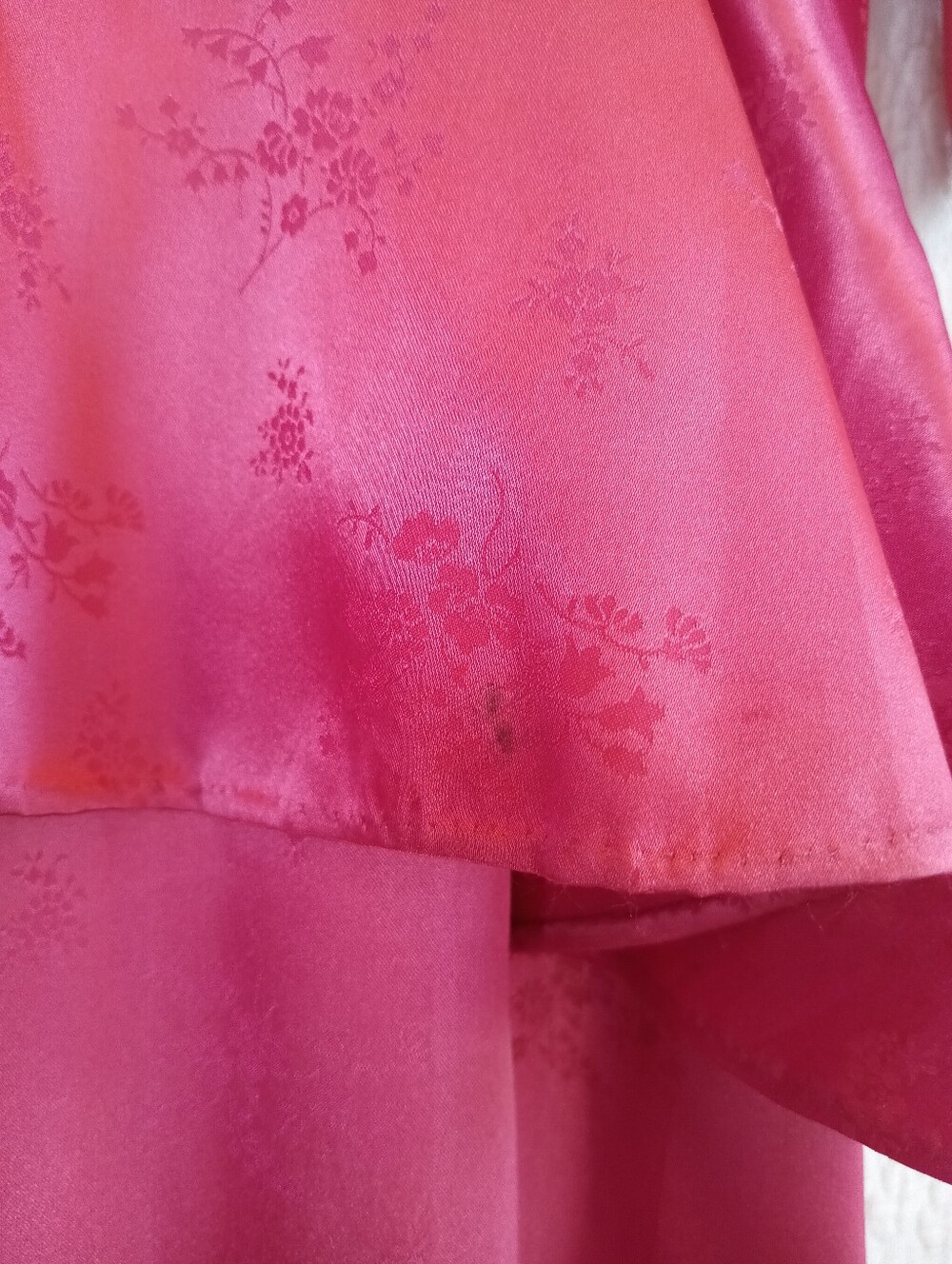 Vintage Pink Peplum Long-Sleeve Midi Dress Satin Floral 80s Barbie Girl OOAK 10 - Picture 6 of 16